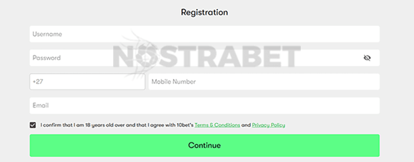 10bet South Africa Registration