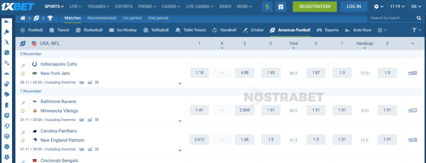 1xbet nfl betting