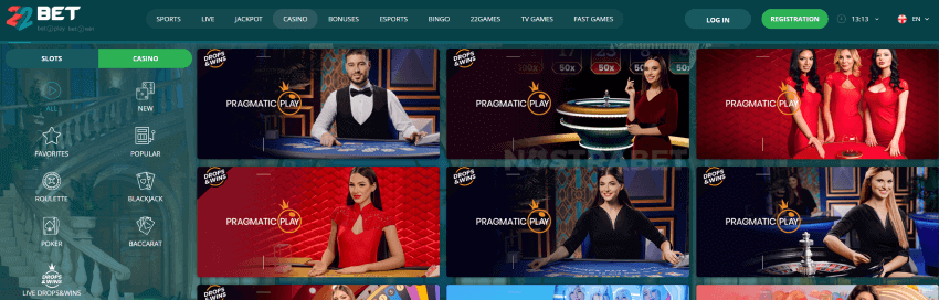 22bet India live casino games