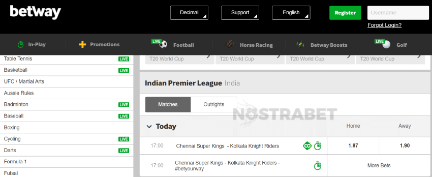 betway cricket betting