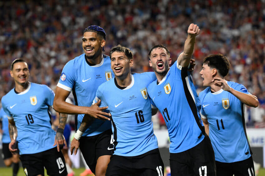 Jogadores do Uruguai comemoram na Copa América 2024