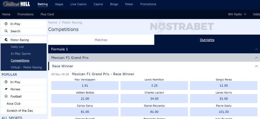 willim hill formula1 betting